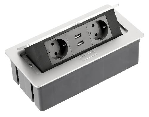 Подовжувач GTV 2 розетки SCHUKO 2xUSB провід 1,5м з вилкою Алюміній